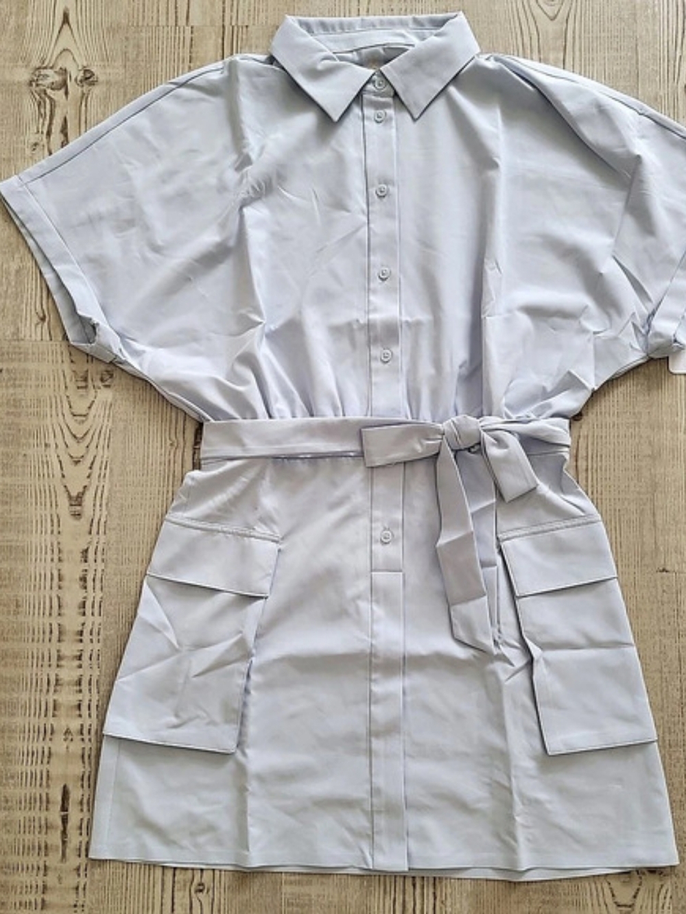 Rhone Mirage Mini Short Sleeve Belted Shirt Dress Light Blue Size Medium NWT